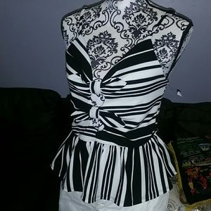 Double Bow Black and White Top